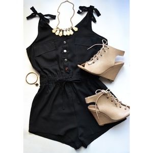 Hot Girl Size S Black Elastic & Tie Waist Romper
